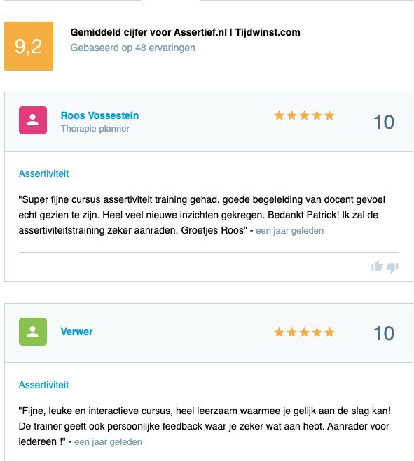reviews tijdwinst.com bij assertiviteitstraining