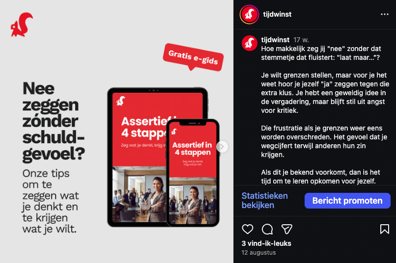 instagram post van tijdwinst over nee zeggen