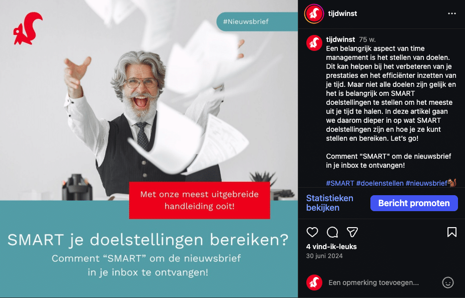 instagrampost tijdwinst over smart doelstellingen