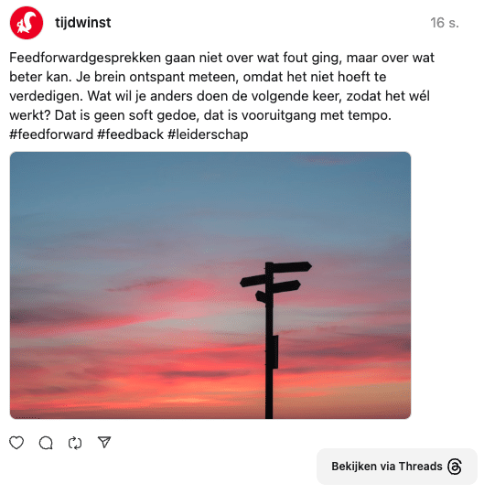 tijdwinst post op threads over feedforward