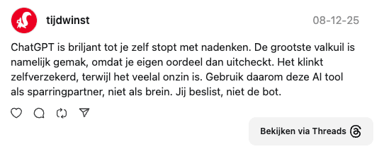 threads post tijdwinst.com over chatgpt