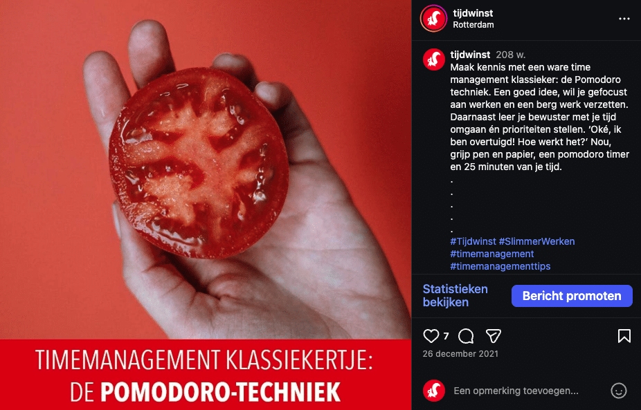 instagram pot tijdwinst.com over de pomodoro techniek
