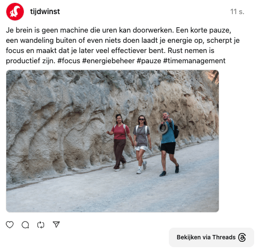 post threads van tijdwinst.com over belang van pauze nemen