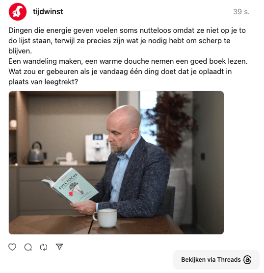 thread post van tijdwinst.com over ontspannen
