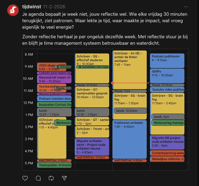 zo ziet mijn agenda uit in tijdsblokken