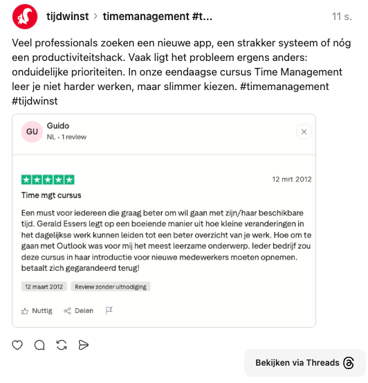 post op threads van tijdwinst.com over review time management training