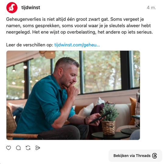 threads post van tijdwinst.com over geheugenverlies