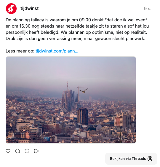 threads post van tijdwinst.com over planning fallacy