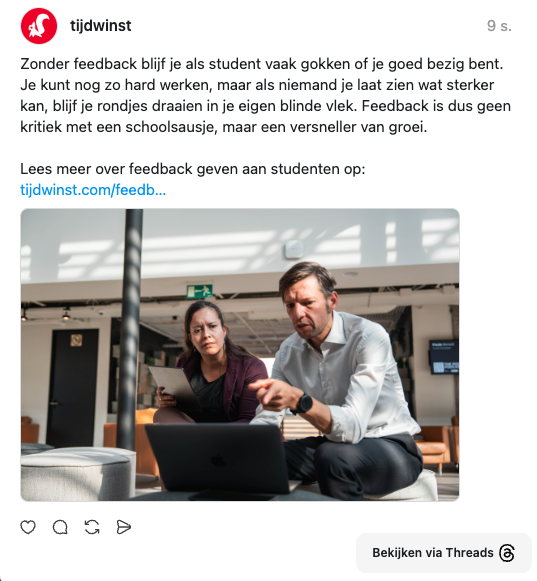 threads post van tijdwinst.com over feedback geven aan studenten