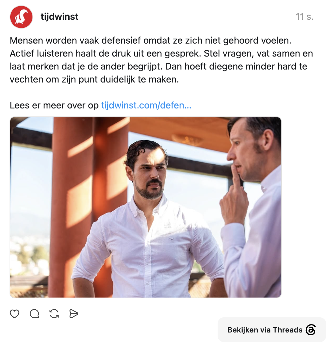 thread post over actief luisteren bij defensief gedrag