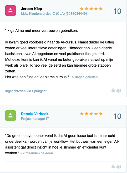 review springest van cursus slimmer werken met ai